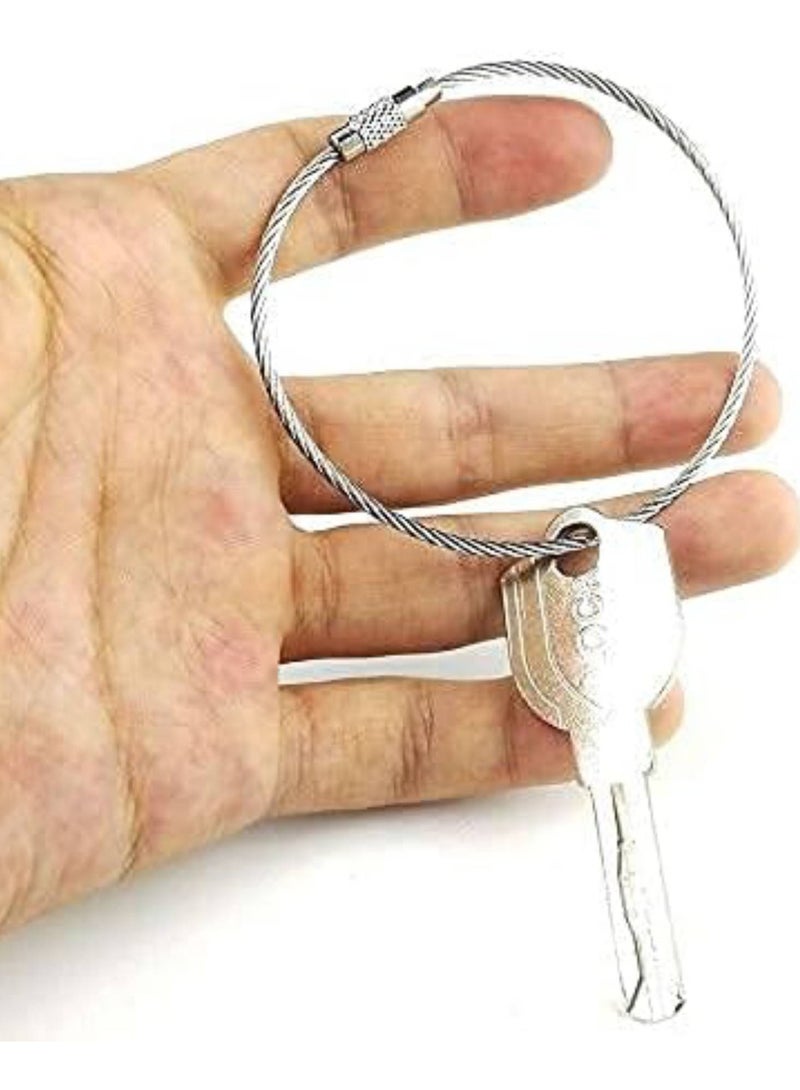 بيعتكلها 10 قطع من سلسلة المفاتيح المعدنية بقفل حلقي من الفولاذ المقاوم للصدأ وحبل من الفولاذ المقاوم للصدأ ومفاتيح حلقة تسلق إبداعية وكابل تعليق للتخييم في الهواء الطلق وأدوات متعددة الوظائف EDC (عبوة من 10 قطع) - Image 4