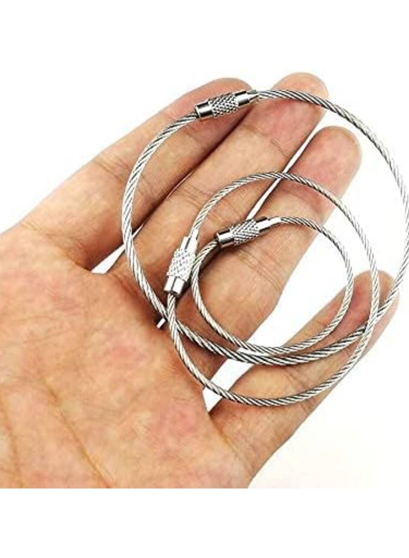 بيعتكلها 10 قطع من سلسلة المفاتيح المعدنية بقفل حلقي من الفولاذ المقاوم للصدأ وحبل من الفولاذ المقاوم للصدأ ومفاتيح حلقة تسلق إبداعية وكابل تعليق للتخييم في الهواء الطلق وأدوات متعددة الوظائف EDC (عبوة من 10 قطع) - Image 5