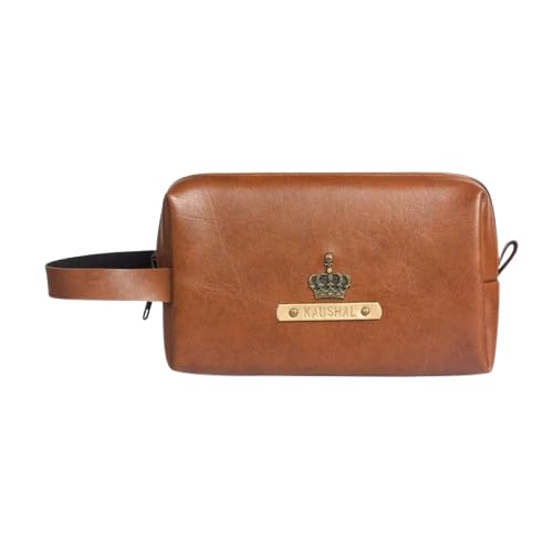 The Messy Corner Personalized Travel Pouch with Name  Charm Customized Multipurpose Utility Pouch for WomenShaving Vegan Leather Toiletry Bag for Men  Women Tan - Image 4