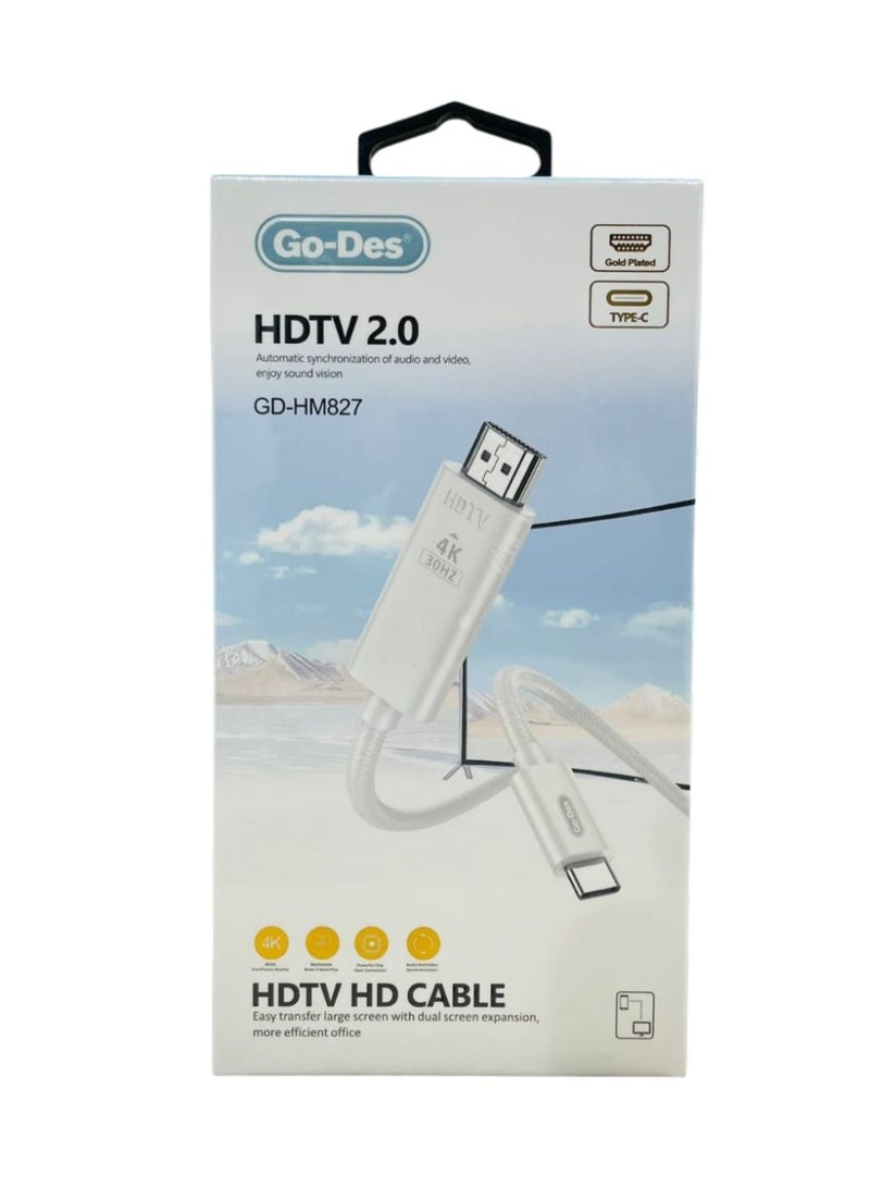 GO-DES GD-HM827 Type-C to HDMI Cable, Supports 4K Resolution at 30Hz, 2 Meters - Image 2