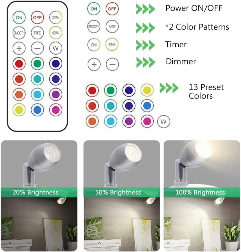 KINDEEP RGB Wireless LED Spotlight, Battery Operated Accent Lights, Indoor Mini Puck Light, Dimmable Uplight with Remote, 4000K Warm White, Stick on Wall Light with Rotatable Head, White, 2 Pack - Image 3