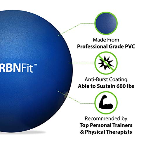 URBNFit كرة تمرين صغيرة من URBNFit - كرة بيلاتس مصغرة بحجم 9 بوصة مع دليل لياقة بدنية لليوغا، بار، العلاج الطبيعي، التمدد وتمارين استقرار الجسم - زرقاء - Image 2