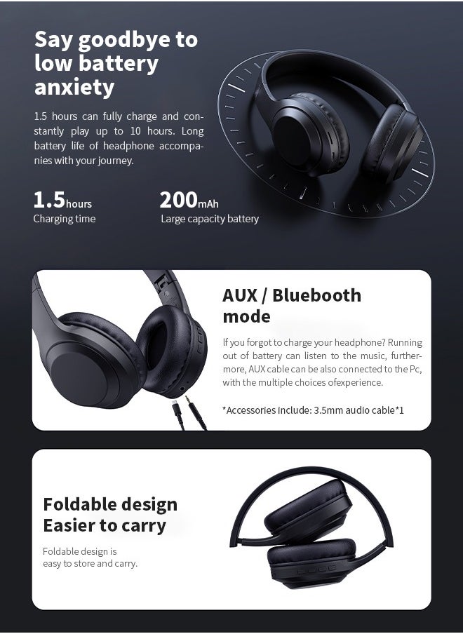 havit Bluetooth Headphones, Adaptive Noise Cancelling Over-ear Headsets，Built-in 200mAh large-capacity battery，Lightweight and Comfortable  - Image 5