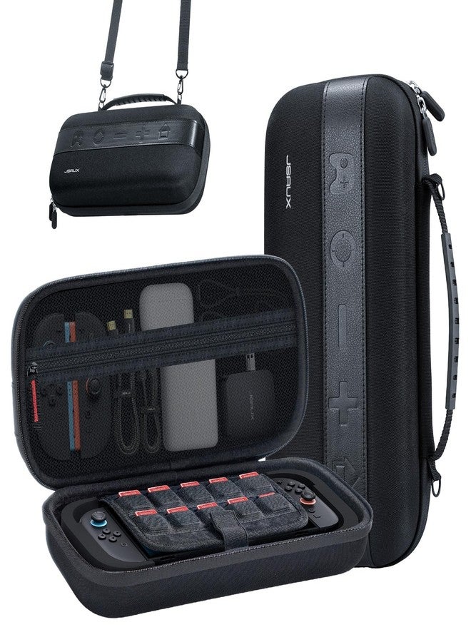 جيسوس حقيبة حمل JSAUX كبيرة السعة لجهاز Nintendo Switch 2، حقيبة سفر صلبة مع 20 فتحة لبطاقات الألعاب، حقيبة تخزين لجهاز Switch 2 والملحقات | غطاء واقٍ محمول ومتين - أسود - Image 1