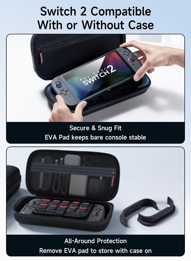 جيسوس حقيبة حمل JSAUX كبيرة السعة لجهاز Nintendo Switch 2، حقيبة سفر صلبة مع 20 فتحة لبطاقات الألعاب، حقيبة تخزين لجهاز Switch 2 والملحقات | غطاء واقٍ محمول ومتين - أسود - Image 3