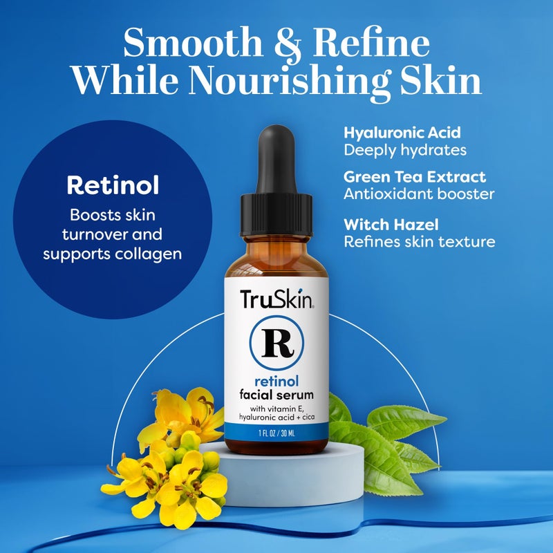TruSkin Retinol Serum for Face â€“ Gentle Anti-Aging Serum with Retinol, Hyaluronic Acid, Cica & Vitamin E for a More Youthful Feel â€“ Skin Care Made to Improve Look of Fine Lines, Wrinkles, 1 fl oz - Image 2