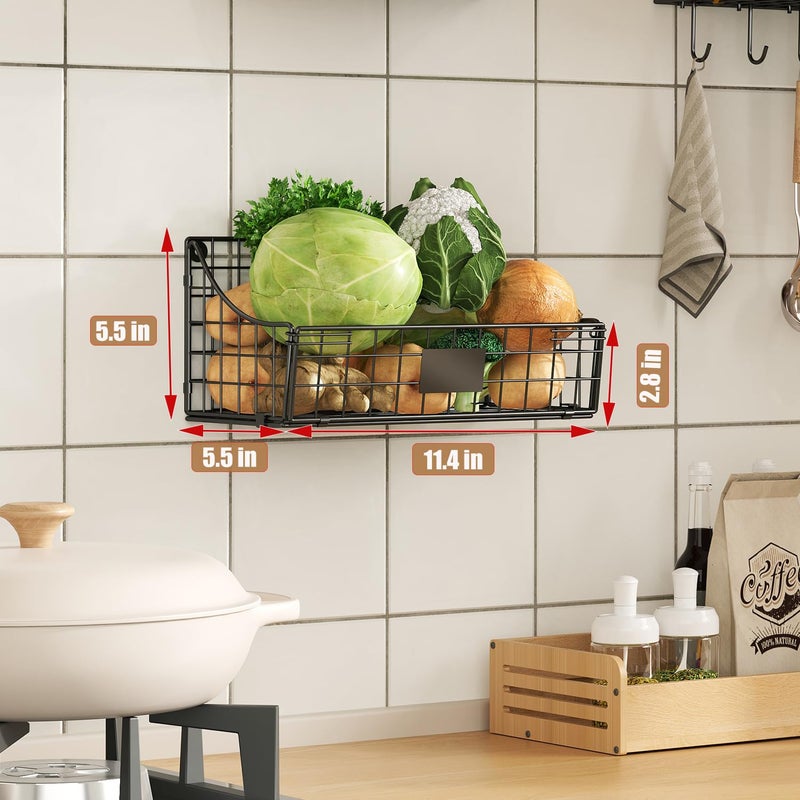 Sonyabecca 4 Pack Hanging Wall Basket for Organizing  Large Wire Basket for Storage Pantry with 5 S Hook+4 Adhesive Hook  Wall Mounted Shelf for Kitchen Bathroom - Image 2