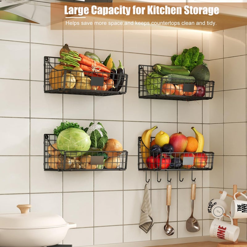 Sonyabecca 4 Pack Hanging Wall Basket for Organizing  Large Wire Basket for Storage Pantry with 5 S Hook+4 Adhesive Hook  Wall Mounted Shelf for Kitchen Bathroom - Image 5