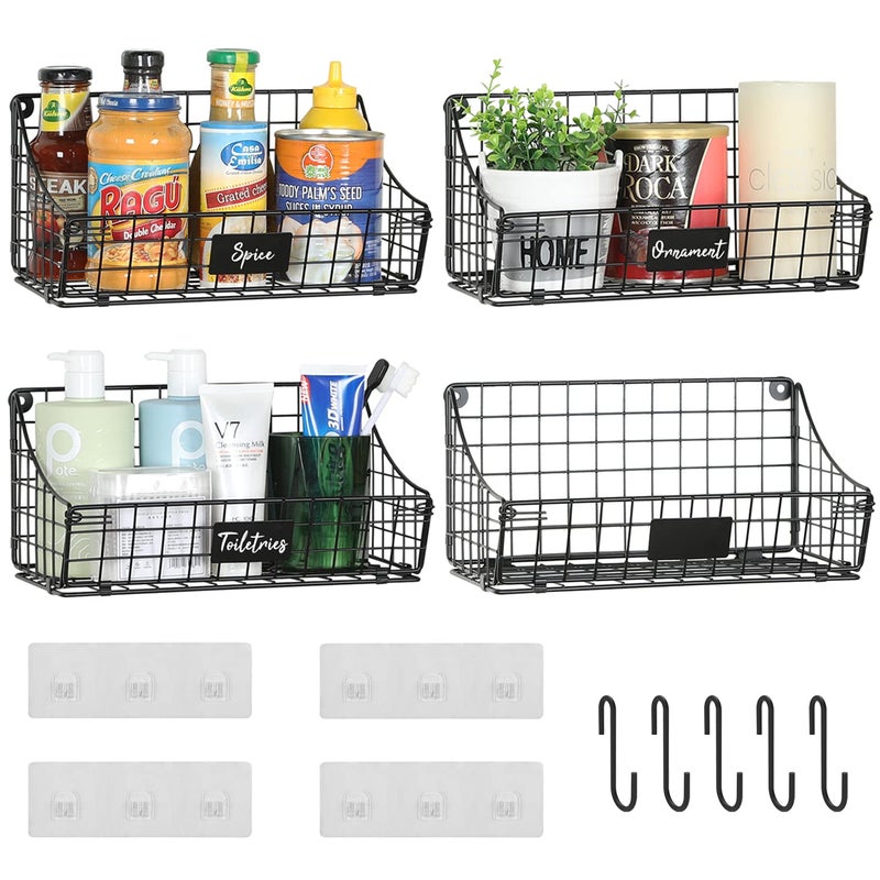 Sonyabecca 4 Pack Hanging Wall Basket for Organizing  Large Wire Basket for Storage Pantry with 5 S Hook+4 Adhesive Hook  Wall Mounted Shelf for Kitchen Bathroom - Image 1