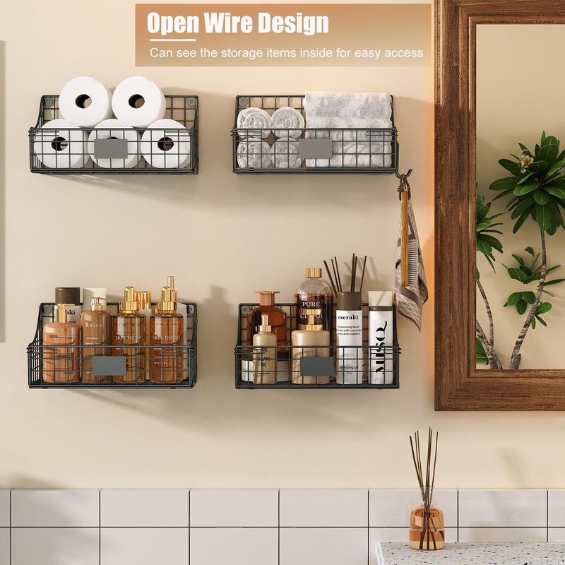 Sonyabecca 4 Pack Hanging Wall Basket for Organizing  Large Wire Basket for Storage Pantry with 5 S Hook+4 Adhesive Hook  Wall Mounted Shelf for Kitchen Bathroom - Image 3