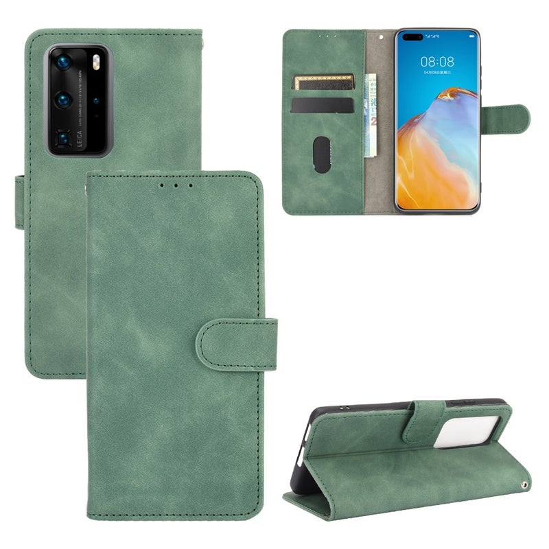 BURAQ Case Cover For Huawei P40 Pro Solid Color Skin Feel Magnetic Buckle Horizontal Flip Calf Texture PU Leather Case with Holder & Card Slots & Wallet(Green) - Image 1