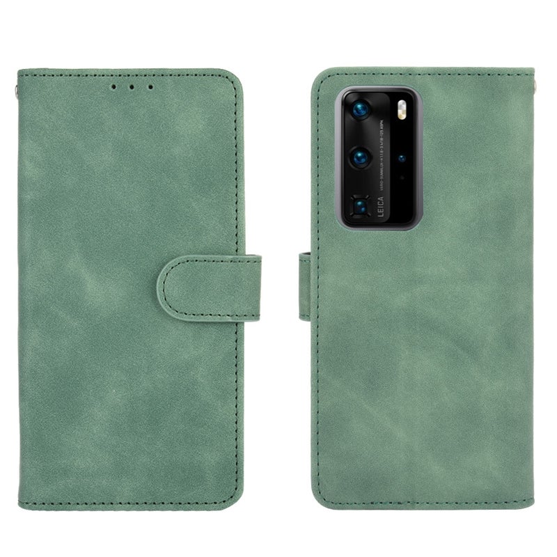 BURAQ Case Cover For Huawei P40 Pro Solid Color Skin Feel Magnetic Buckle Horizontal Flip Calf Texture PU Leather Case with Holder & Card Slots & Wallet(Green) - Image 2