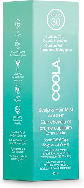 COOLA رذاذ واقي من الشمس لفروة الرأس والشعر Coola SPF 30 نباتي و70% عضوي يحمي فروة الرأس والشعر من الشمس مناسب لجميع أنواع الشعر - Image 1