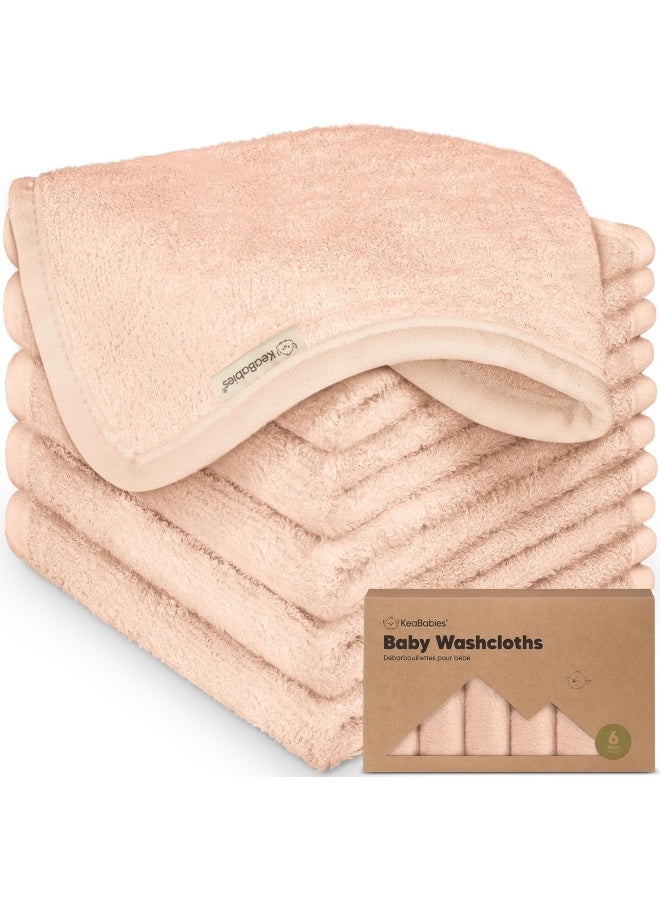 KeaBabies 6-Pack Organic Baby Washcloths â€“ Soft Bamboo Washcloth, Baby Wash Cloths, Baby Wash Cloth for Newborn, Kids, Baby Towels, Baby Bath Essentials, Face Towel, Face Cloths for Washing Face (Peachy) - Image 1