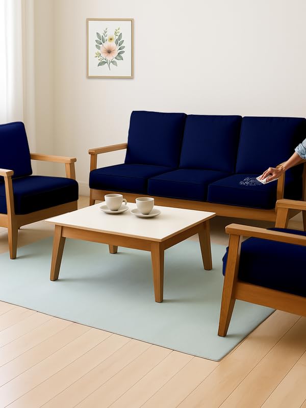 HOTKEI Navy Blue Dry Fit Pack of 10 Wooden Seat Covers 220 GSM Stretchable, Water-Resistant Elastic Sofa Slipcovers for 5 Seater Recliners Cushion Protector Sofa Cover Set - Image 1