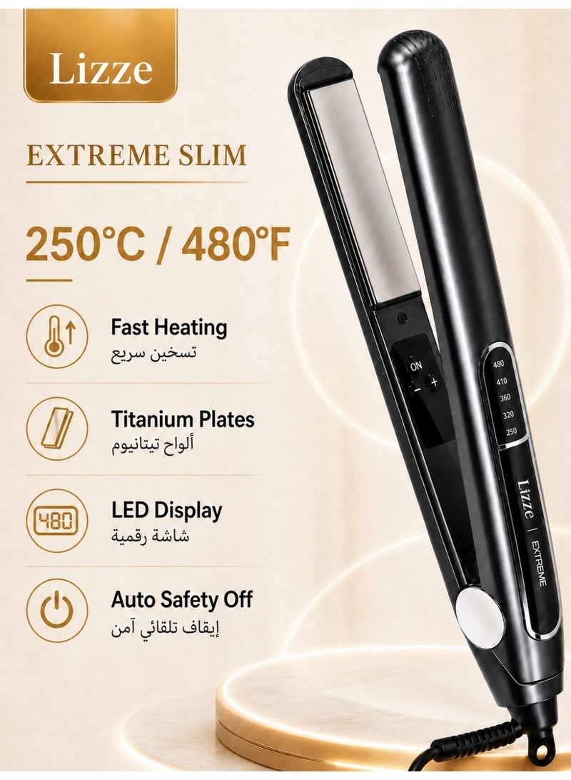ليز **Lizze Extreme Slim مكواة فرد الشعر مع ألواح تيتانيوم، شاشة LED وتسخين سريع حتى 250 درجة مئوية، مكواة شعر خفيفة الوزن لفرد وتجعيد الشعر** - Image 1