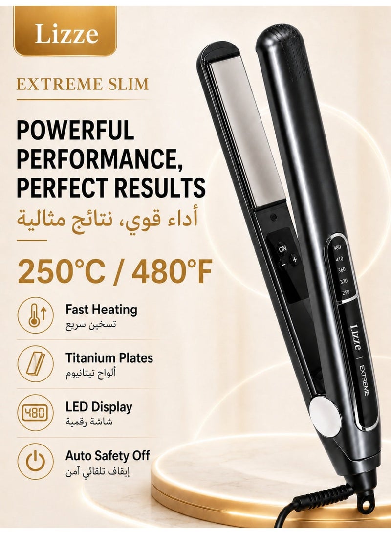 ليز **Lizze Extreme Slim مكواة فرد الشعر مع ألواح تيتانيوم، شاشة LED وتسخين سريع حتى 250 درجة مئوية، مكواة شعر خفيفة الوزن لفرد وتجعيد الشعر** - Image 2