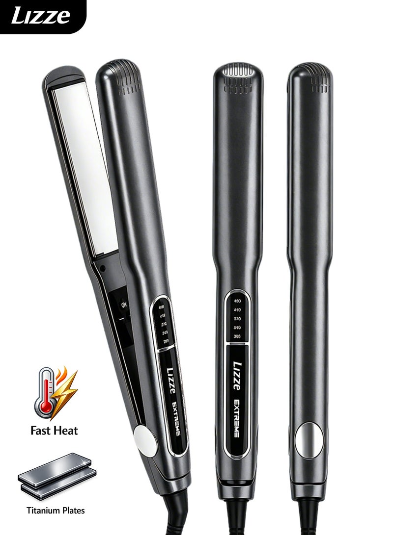 Lizze Extreme Hair Straightener with Titanium Plates, Fast Heating 250°C/480°F, LED Temperature Display, Floating Plates for Smooth Glide, Slim Lightweight Flat Iron for Frizz-Free Straight Hair & Soft Waves - Image 1