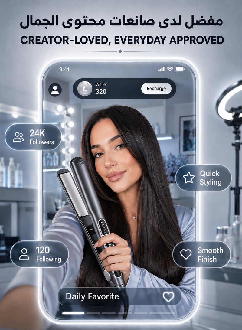 Lizze Extreme Hair Straightener with Titanium Plates, Fast Heating 250°C/480°F, LED Temperature Display, Floating Plates for Smooth Glide, Slim Lightweight Flat Iron for Frizz-Free Straight Hair & Soft Waves - Image 3