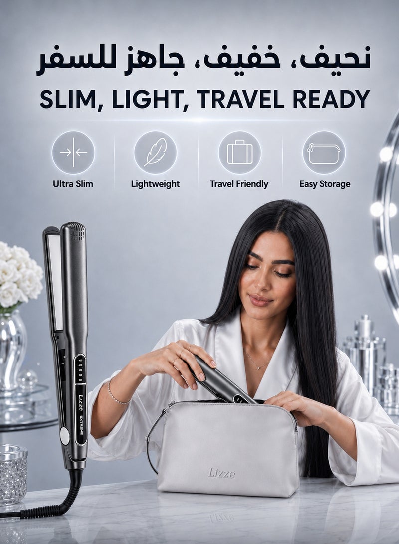 Lizze Extreme Hair Straightener with Titanium Plates, Fast Heating 250°C/480°F, LED Temperature Display, Floating Plates for Smooth Glide, Slim Lightweight Flat Iron for Frizz-Free Straight Hair & Soft Waves - Image 2