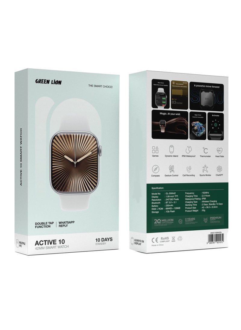 GREEN LION Smart Watch 42mm Active 10 with Multiple NFC / Double Tap Function / WhatsApp Replay / Always on Display / Gesture Control / Heart Rate / Sports Modes - Silver  - Image 2