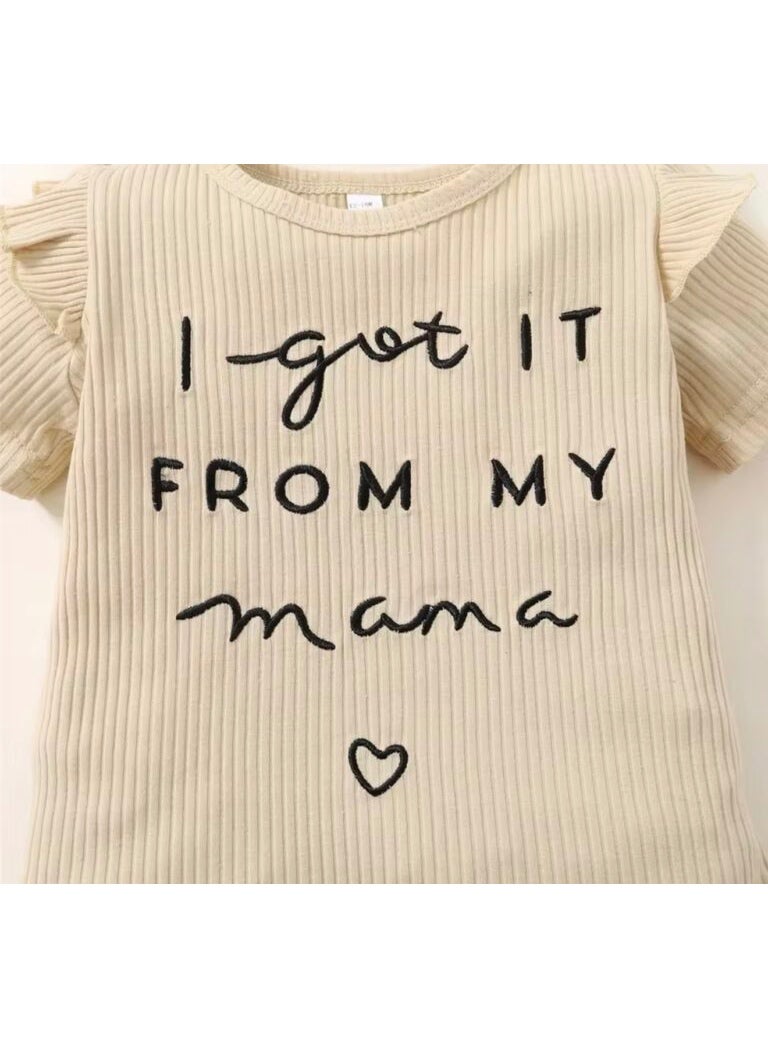 طقم بناتي للأطفال تيشيرت “I Got It From My Mama” مع شورت كاروهات | طقم صيفي ناعم ومريح - Image 3