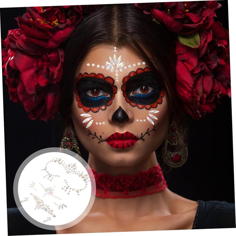 3sheets Face Gems Tattoos Luminous Glow Dark Rhinestones for Halloween Face Sticker - Image 5