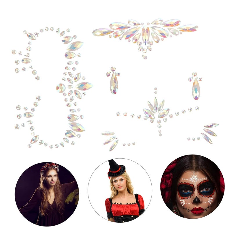 3sheets Face Gems Tattoos Luminous Glow Dark Rhinestones for Halloween Face Sticker - Image 3