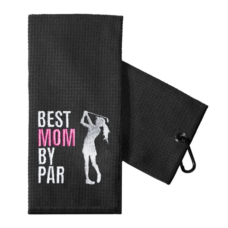 TOUNER Best Mom by Par Embroidered Golf Towels for Golf Bags with Clip Funny Golf Towel Gifts for Women Mom Aunt Grandma for Women Mom Retirement Birthday Present for Golfer