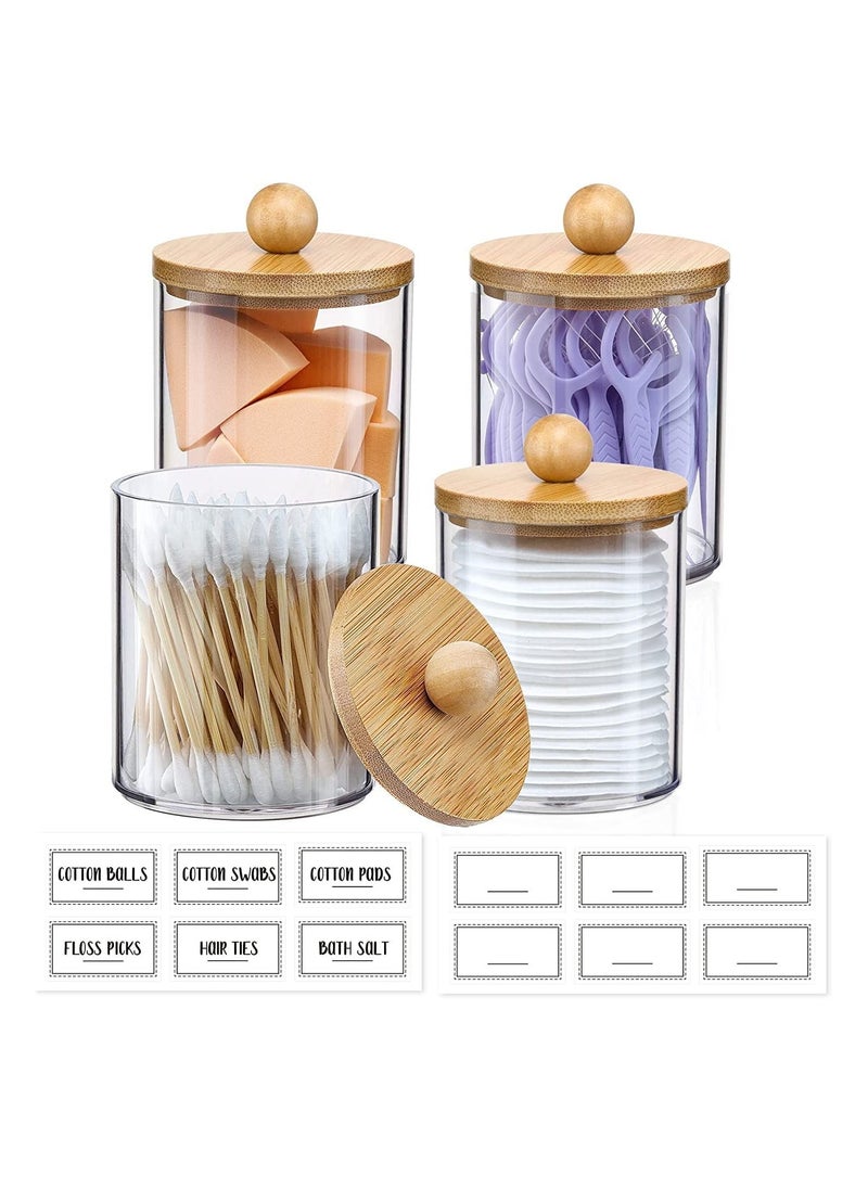 MahMir Bathroom Jars Qtip Holder, Apothecary Jars, Acrylic Cotton Ball Holder, Clear Bathroom Canisters with Bamboo Lids for Cotton Swab Cotton Brush 4 Jars Pack  - Image 2