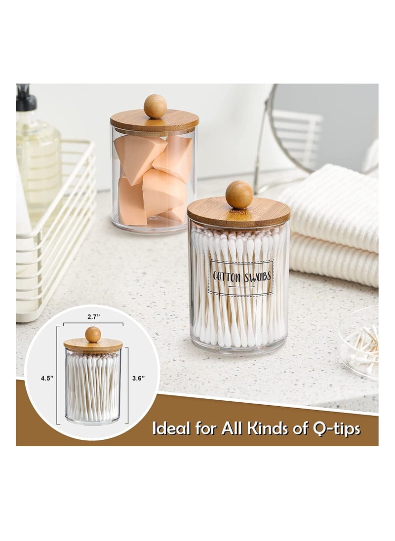 MahMir Bathroom Jars Qtip Holder, Apothecary Jars, Acrylic Cotton Ball Holder, Clear Bathroom Canisters with Bamboo Lids for Cotton Swab Cotton Brush 4 Jars Pack  - Image 4
