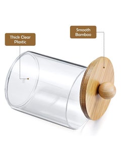 MahMir Bathroom Jars Qtip Holder, Apothecary Jars, Acrylic Cotton Ball Holder, Clear Bathroom Canisters with Bamboo Lids for Cotton Swab Cotton Brush 4 Jars Pack  - Image 5