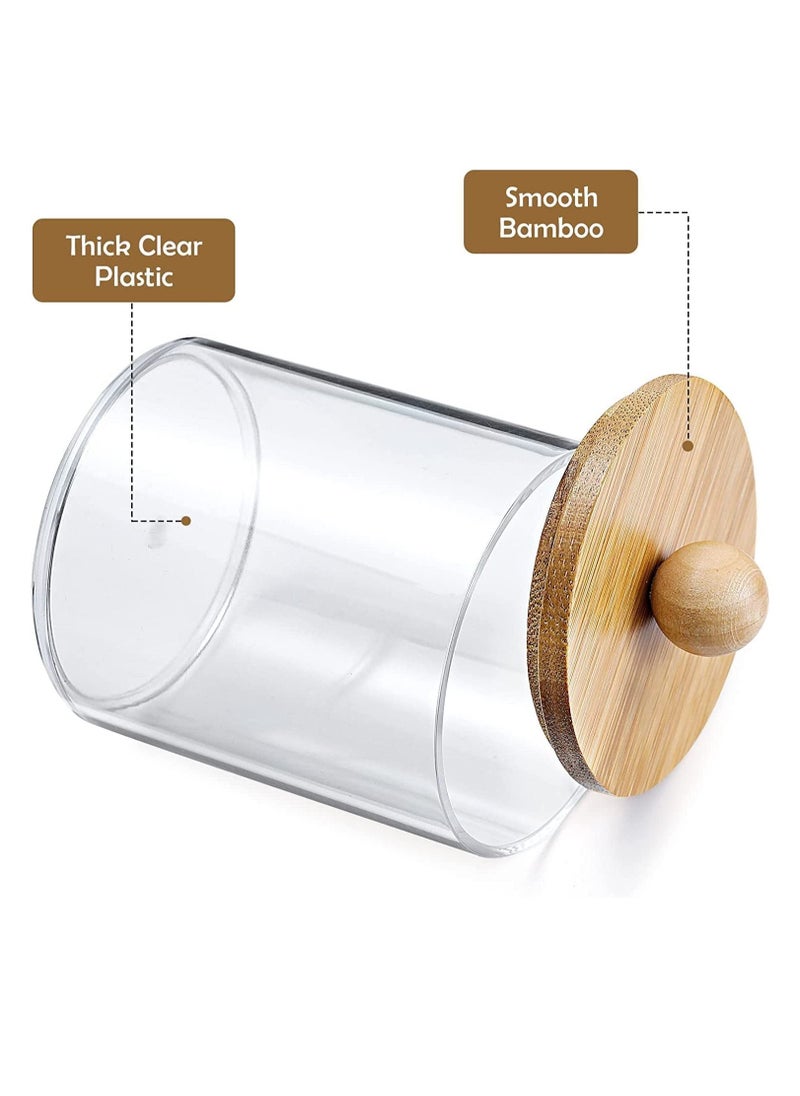 MahMir Bathroom Jars Qtip Holder, Apothecary Jars, Acrylic Cotton Ball Holder, Clear Bathroom Canisters with Bamboo Lids for Cotton Swab Cotton Brush 4 Jars Pack  - Image 5