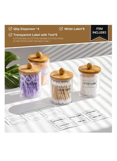 MahMir Bathroom Jars Qtip Holder, Apothecary Jars, Acrylic Cotton Ball Holder, Clear Bathroom Canisters with Bamboo Lids for Cotton Swab Cotton Brush 4 Jars Pack  - Image 3