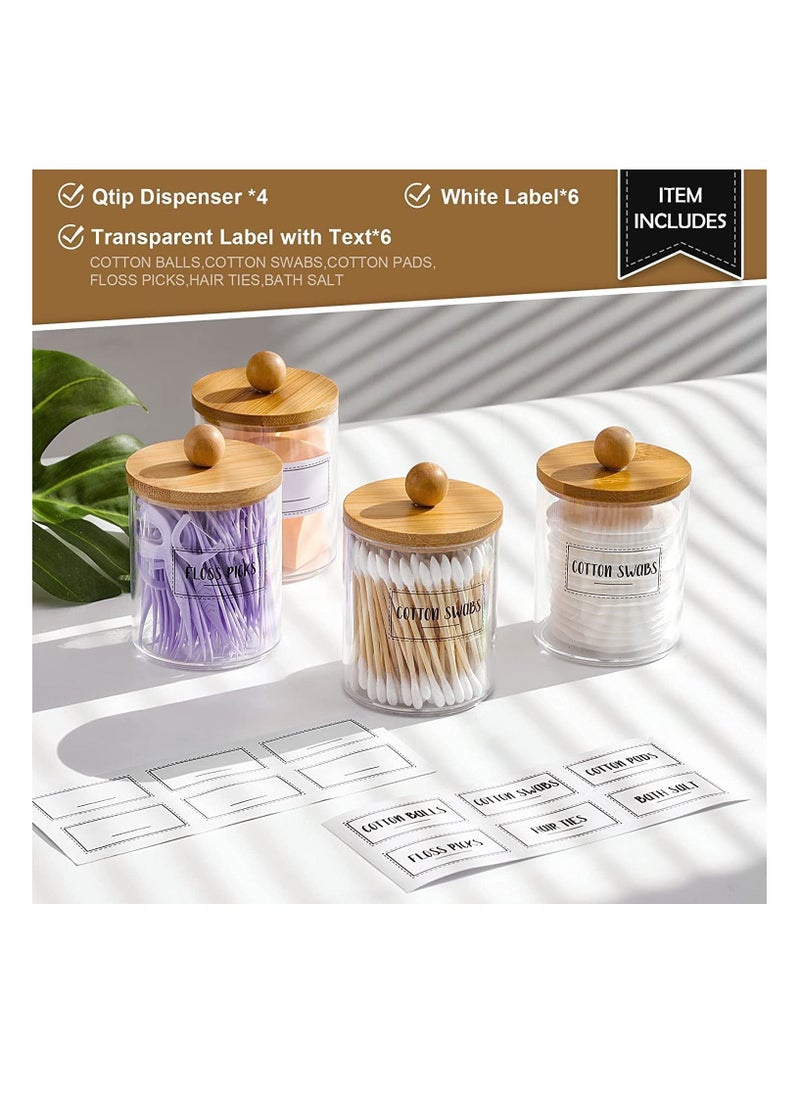 MahMir Bathroom Jars Qtip Holder, Apothecary Jars, Acrylic Cotton Ball Holder, Clear Bathroom Canisters with Bamboo Lids for Cotton Swab Cotton Brush 4 Jars Pack  - Image 3