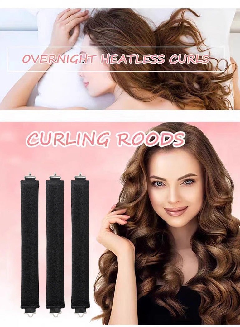 3 قطع من مكواة تجعيد الشعر بدون حرارة، قضبان مع خطاف، قضيب تجعيد بدون حرارة لجميع أنواع الشعر، مكواة تجعيد بدون حرارة للنوم بها، تجعيدات بدون حرارة طوال الليل لتجعيد الشعر (أسود) - Image 4
