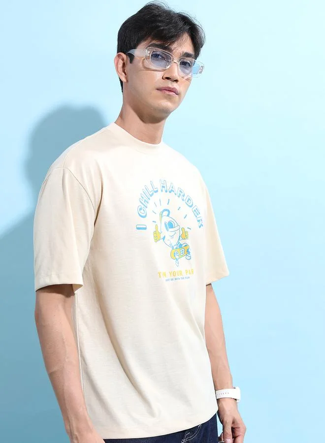 Ketch Graphic Print Round Neck Oversized T-Shirt