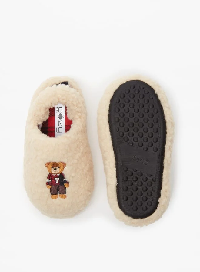 Cozy Boys Embroidered Slip-On Bedroom Slippers