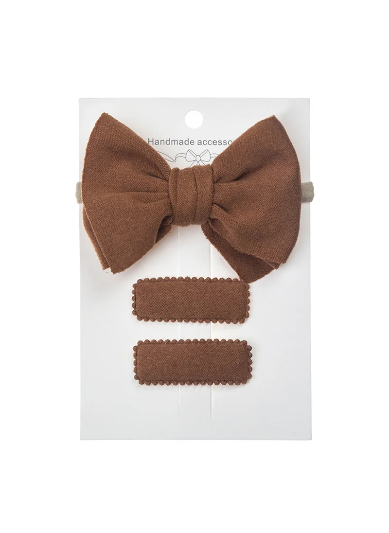 D'Daniela Dianna Ribbon Bow Headband Set with Clips For Babies and Girls - Dark Brown
