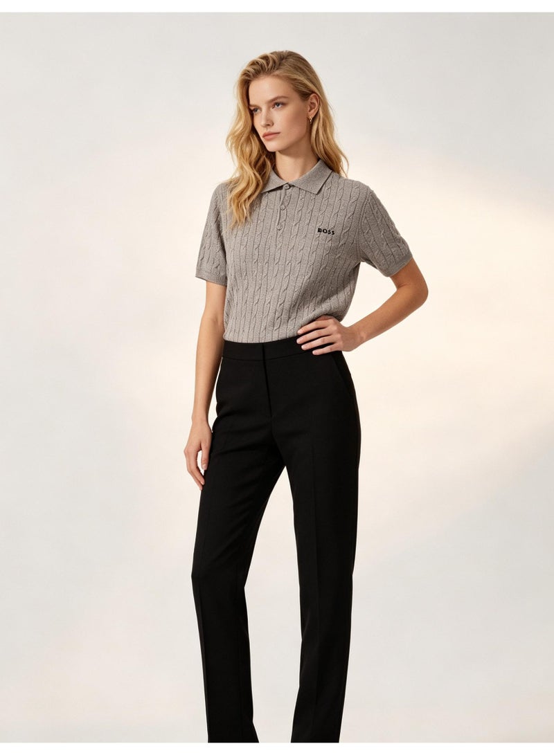 BOSS Unisex Short Sleeve Cable Knit Polo Shirt, Grey, Men's Women's Smart Casual Top - Image 4