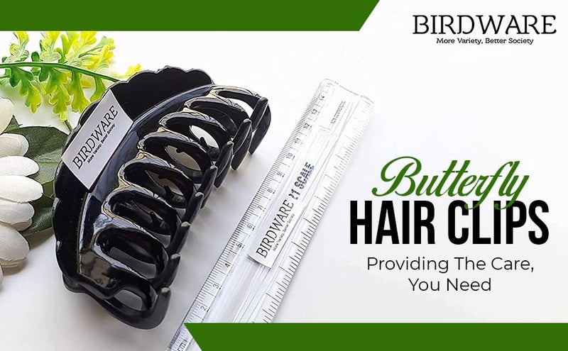 BIRDWARE Big-Size Multi Color Imported Acrylic Material Stone Butterfly hair Clips For Women (Pack of 2 Pc, Black/Shell Colour, D-Shape) | hair clutchers | hair claws - Image 5