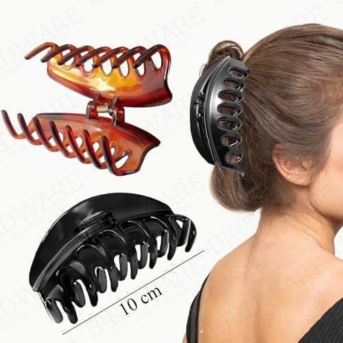 BIRDWARE Big-Size Multi Color Imported Acrylic Material Stone Butterfly hair Clips For Women (Pack of 2 Pc, Black/Shell Colour, D-Shape) | hair clutchers | hair claws - Image 2