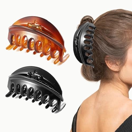 BIRDWARE Big-Size Multi Color Imported Acrylic Material Stone Butterfly hair Clips For Women (Pack of 2 Pc, Black/Shell Colour, D-Shape) | hair clutchers | hair claws - Image 1