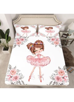 Erosebridal Ballet Bedding Sets Twin for Girls Kids Ballerina Design Fitted Sheet Cute Little Dancers Bedding Rose Flower Print Fitted Bed Sheets Girly Love Gymnastics Bedding Modern Trendy Pink White Bedding  - Image 1