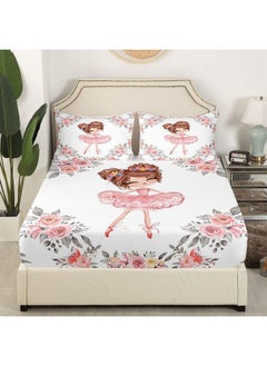 Erosebridal Ballet Bedding Sets Twin for Girls Kids Ballerina Design Fitted Sheet Cute Little Dancers Bedding Rose Flower Print Fitted Bed Sheets Girly Love Gymnastics Bedding Modern Trendy Pink White Bedding  - Image 2
