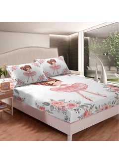 Erosebridal Ballet Bedding Sets Twin for Girls Kids Ballerina Design Fitted Sheet Cute Little Dancers Bedding Rose Flower Print Fitted Bed Sheets Girly Love Gymnastics Bedding Modern Trendy Pink White Bedding  - Image 3
