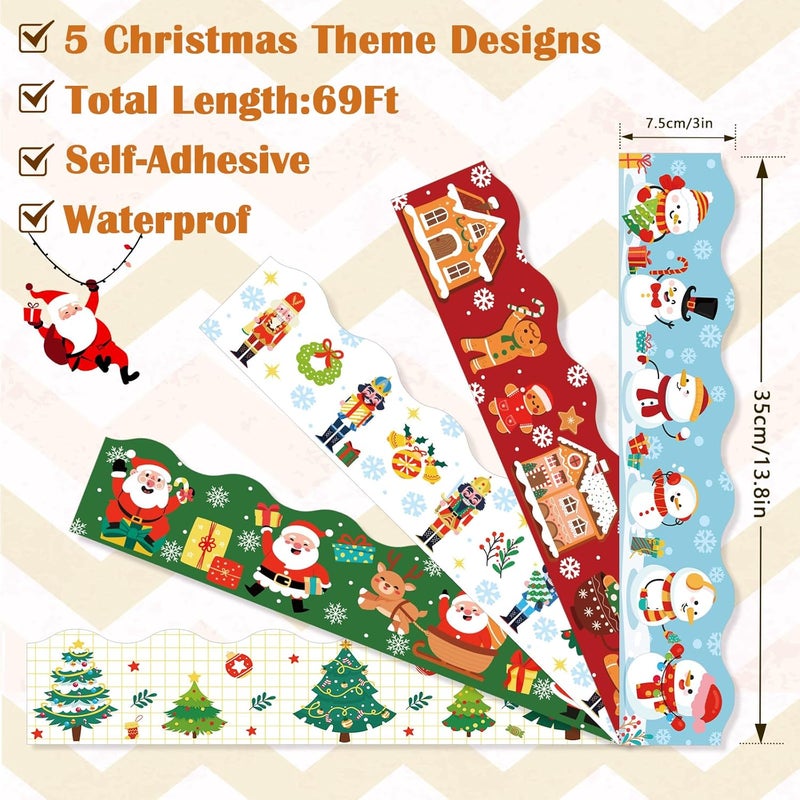 Konsait حدود لوحة الإعلانات لعيد الميلاد من كونسايت بطول 69 قدم ذاتية اللصق مع رجل الثلج، خبز الزنجبيل، سانتا، جندي خشبي، شجرة عيد الميلاد - 5 تصاميم - Image 2