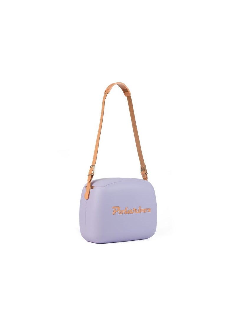 بولار بوكس بولر بوكس® حقيبة وجبة غداء حافظ للحرارة - للاستخدام الخارجي – سهل الحمل – للمشروبات والأكل – مزودة بعلبتين تخزين طعام صغيرة - شنطة لون بنفسجي/برتقالي مع حزام كتف جلد برتقالي - 6 لتر - Image 4