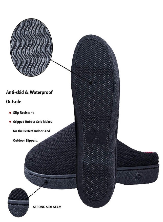 DL Mens-Memory-Foam-Slippers Slip on Bedroom Slippers for Mens Indoor Outdoor Men's House Slippers Non-Slip Hard Rubber Sole Warm Soft Flannel Lining Man Slippers Black and Red 9-10, 42.5/44 EU - Image 4
