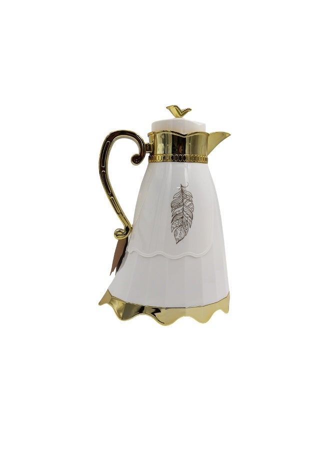 IDEAL PACK Luxury Arabic Coffee Thermos Flask – Elegant White & Gold Vacuum Insulated - Image 1
